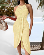 Y2k Women's Fashion Sleeveless Beach Dress Sexy Perspective Hanging Neck Dresses Ladies Solid Irregular Hem Vacation Vestidos