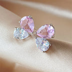 ZAKOL Romantic Pink Zirconia Heart Jewelry Sets for Women Fashion Water Drop Earrings Necklace Set Love Wedding Accessories
