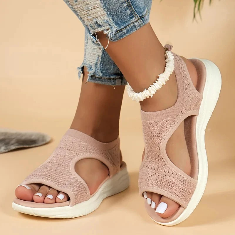 Designer Open-toe Knitted Mesh Wedge Sandals 2026Summer New Style Platform Casual Running Outdoor Everyday Women's Roman Sandals