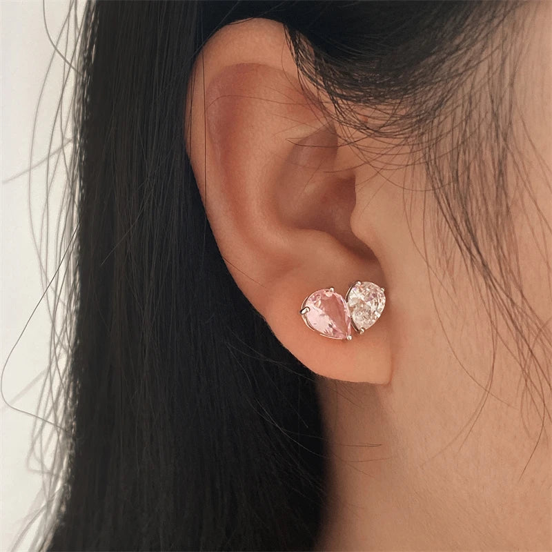 ZAKOL Romantic Pink Zirconia Heart Jewelry Sets for Women Fashion Water Drop Earrings Necklace Set Love Wedding Accessories