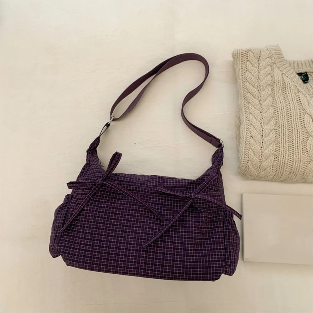 Korean-Style Retro Grid Single Shoulder Bag, Large Capacity, Versatile for School, Work, and Commuting, Unisex Design