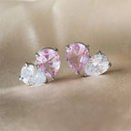 ZAKOL Romantic Pink Zirconia Heart Jewelry Sets for Women Fashion Water Drop Earrings Necklace Set Love Wedding Accessories