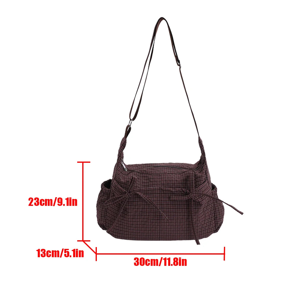 Korean-Style Retro Grid Single Shoulder Bag, Large Capacity, Versatile for School, Work, and Commuting, Unisex Design