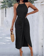 Hip-hop style streetwear trendy halter-neck sleeveless asymmetrical dress