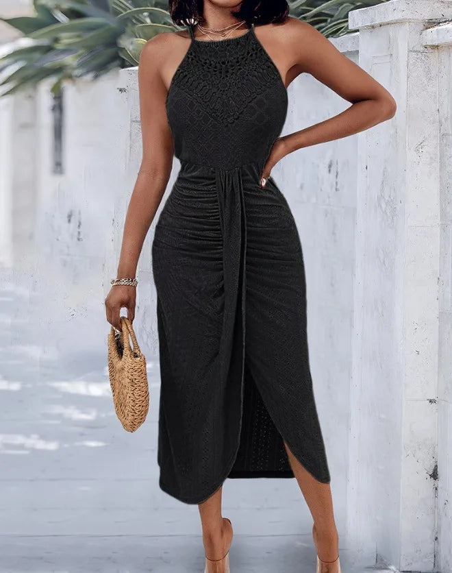 Hip-hop style streetwear trendy halter-neck sleeveless asymmetrical dress
