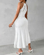 Y2k Women's Fashion Sleeveless Beach Dress Sexy Perspective Hanging Neck Dresses Ladies Solid Irregular Hem Vacation Vestidos