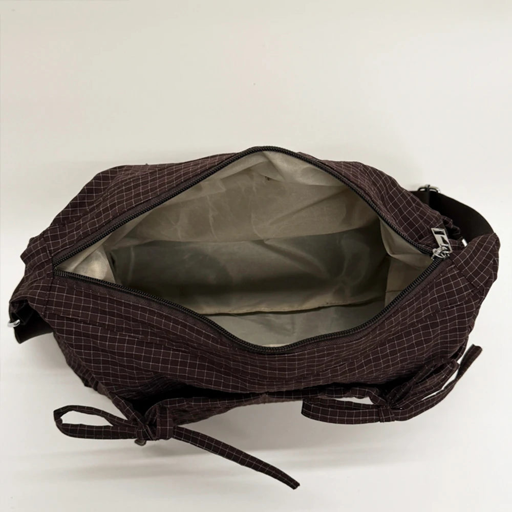 Korean-Style Retro Grid Single Shoulder Bag, Large Capacity, Versatile for School, Work, and Commuting, Unisex Design
