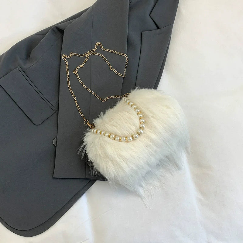 Lilou | Sac Crossbody Fausse Fourrure Poignée Perlée