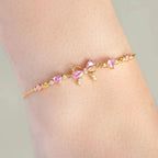 Y2K Exquisite Sweet Pink Zircon Bowknot Love Heart Chain Bracelet For Women Girls Party Birthday Jewelry Gift