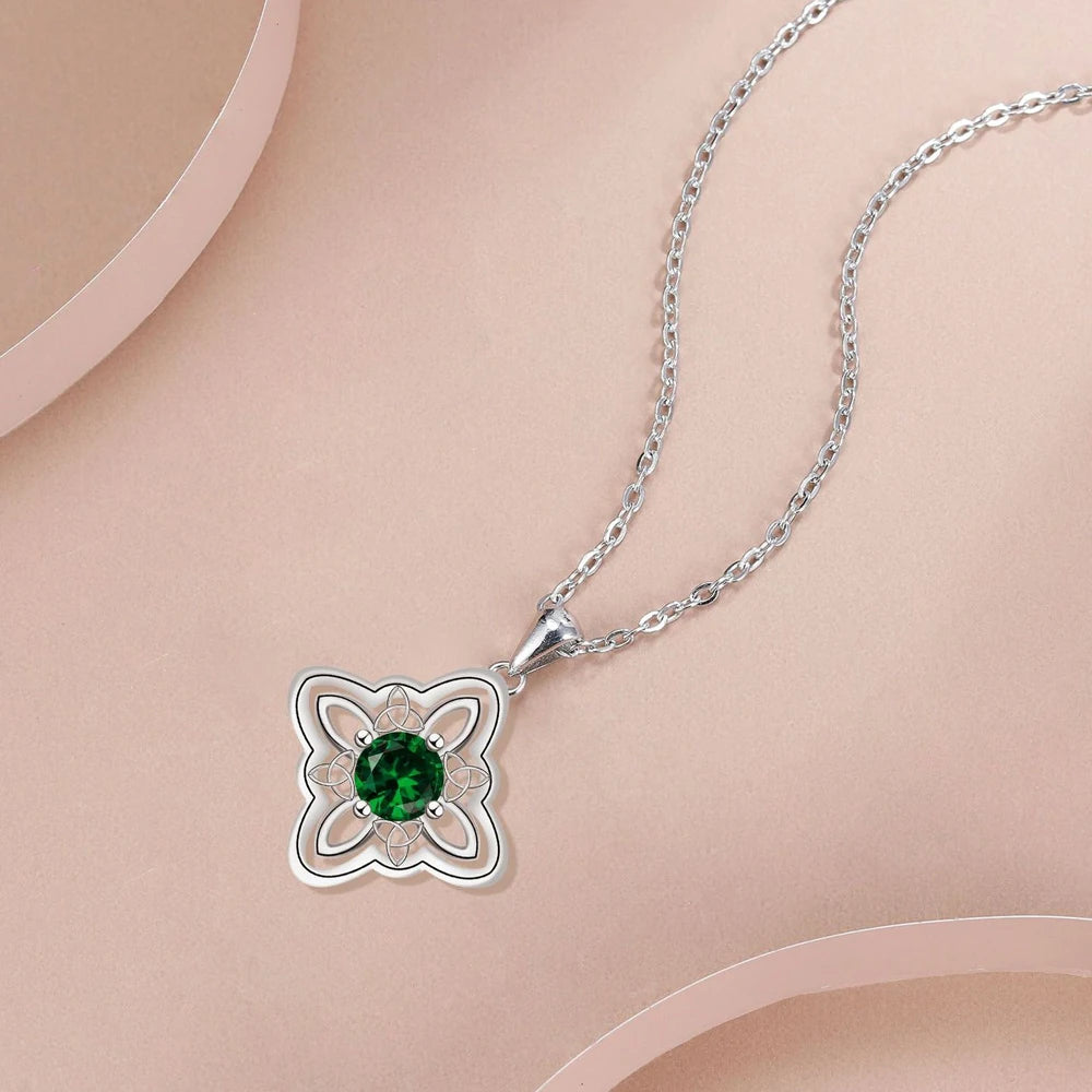 925 Thai Silver Classic Witch Knot Necklace With Zircons Trinity Knot Good Luck CZ Charm Wiccan Symbol Protection Jewelry