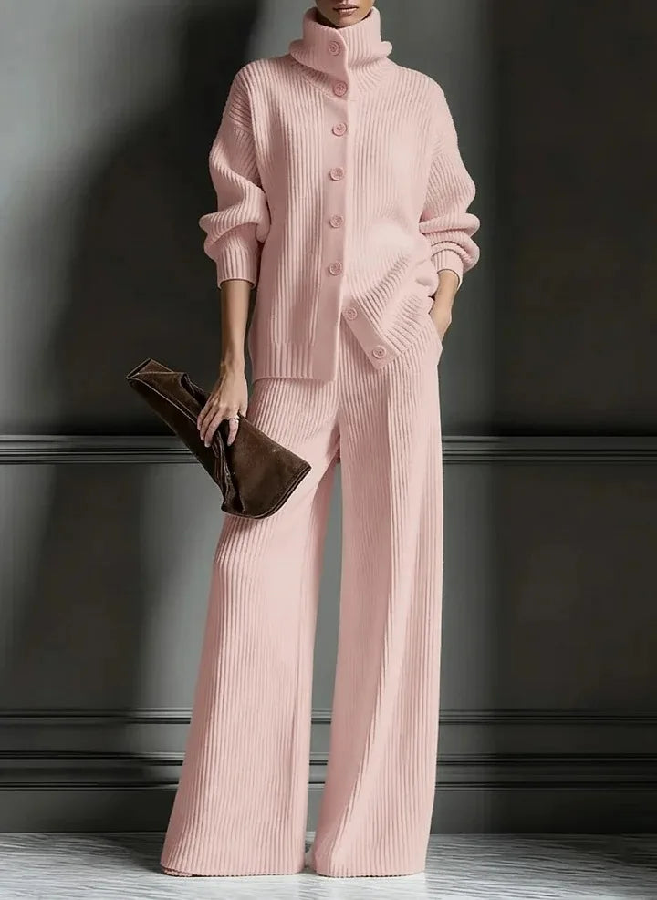 Ensemble 2 pièces en maille : pull col roulé + pantalon