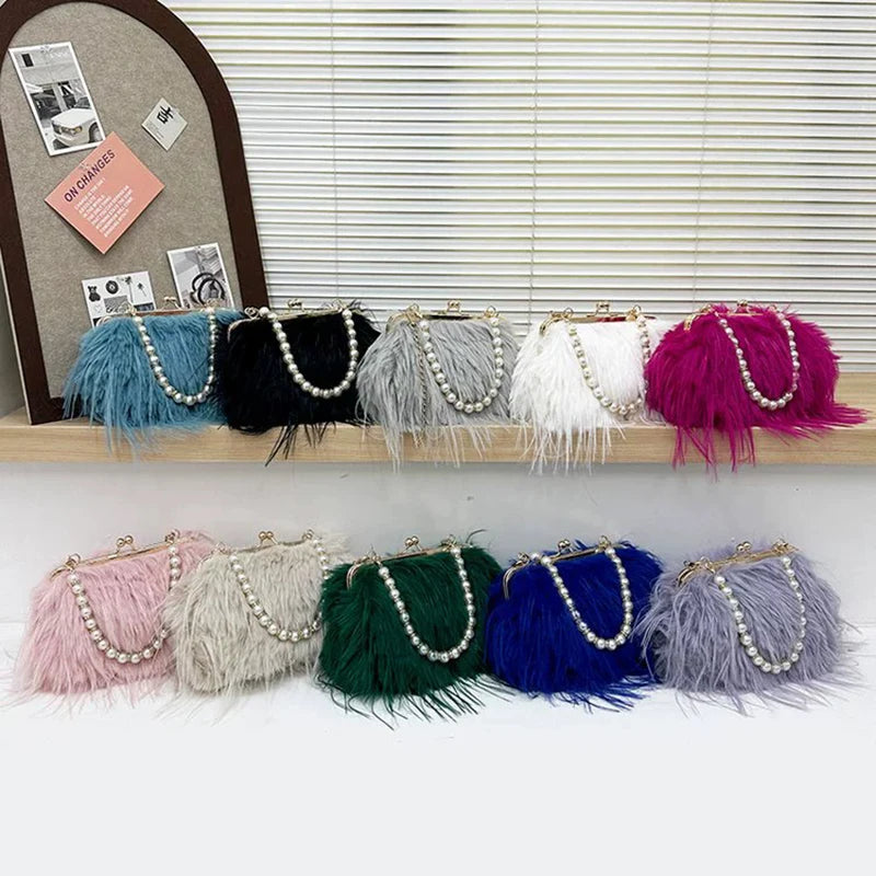 Lilou | Sac Crossbody Fausse Fourrure Poignée Perlée