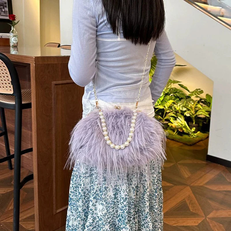 Lilou | Sac Crossbody Fausse Fourrure Poignée Perlée