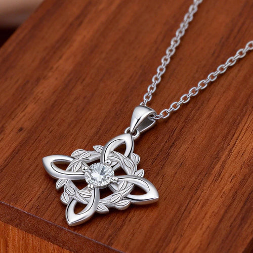 925 Thai Silver Classic Witch Knot Necklace With Zircons Trinity Knot Good Luck CZ Charm Wiccan Symbol Protection Jewelry
