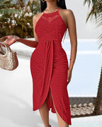 Y2k Women's Fashion Sleeveless Beach Dress Sexy Perspective Hanging Neck Dresses Ladies Solid Irregular Hem Vacation Vestidos