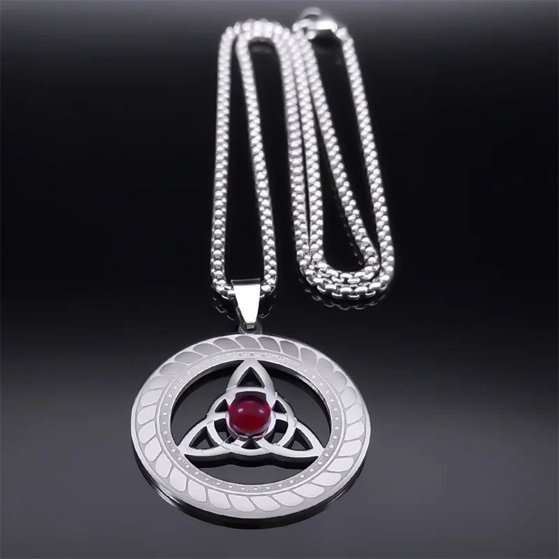 Celtic Trinity Knot Triquetra Necklace for Women Men Silver Color Stainless Steel Stone Witch Necklaces Jewelry Collar N8064S02