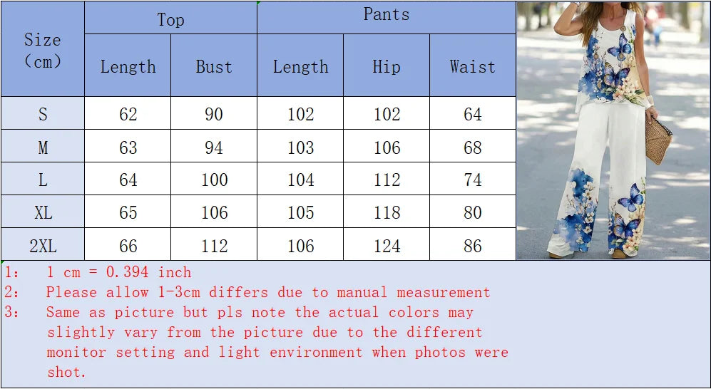 Women Casual 2 Piece Outfit Sleeveless Tank Top + Leaf Print Wide Leg Pants Set Summer Vacation Loungewear
