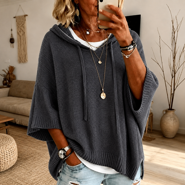Camille | Pull poncho à capuche – Anthracite