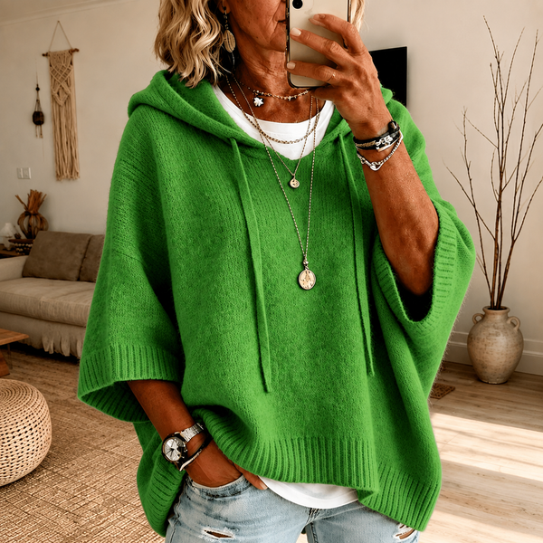 Margaux | Pull poncho à capuche – Vert