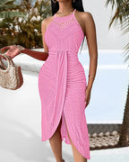 Y2k Women's Fashion Sleeveless Beach Dress Sexy Perspective Hanging Neck Dresses Ladies Solid Irregular Hem Vacation Vestidos