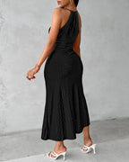 Y2k Women's Fashion Sleeveless Beach Dress Sexy Perspective Hanging Neck Dresses Ladies Solid Irregular Hem Vacation Vestidos