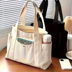 Stylish Large Capacity Canvas Tote Bag, Zipper Closure Durable Shoulder Straps Perfect for Commuting, College and Book Carrying
