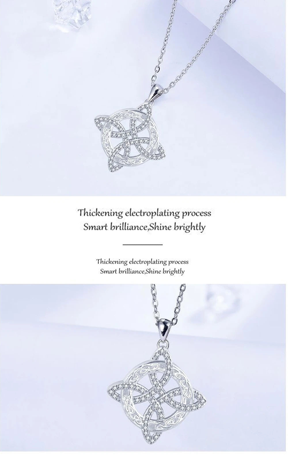 925 Thai Silver Classic Witch Knot Necklace With Zircons Trinity Knot Good Luck CZ Charm Wiccan Symbol Protection Jewelry