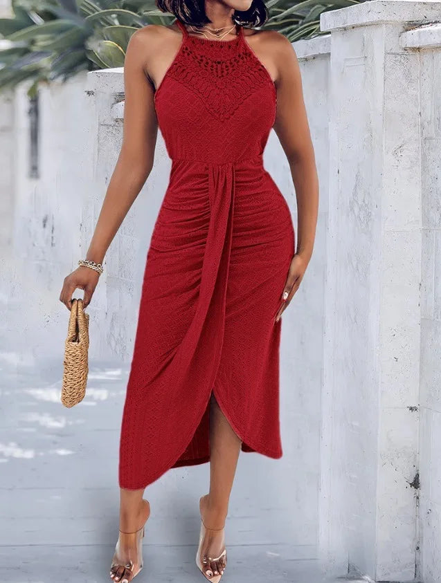 Hip-hop style streetwear trendy halter-neck sleeveless asymmetrical dress