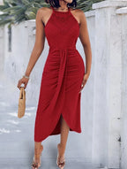 Hip-hop style streetwear trendy halter-neck sleeveless asymmetrical dress