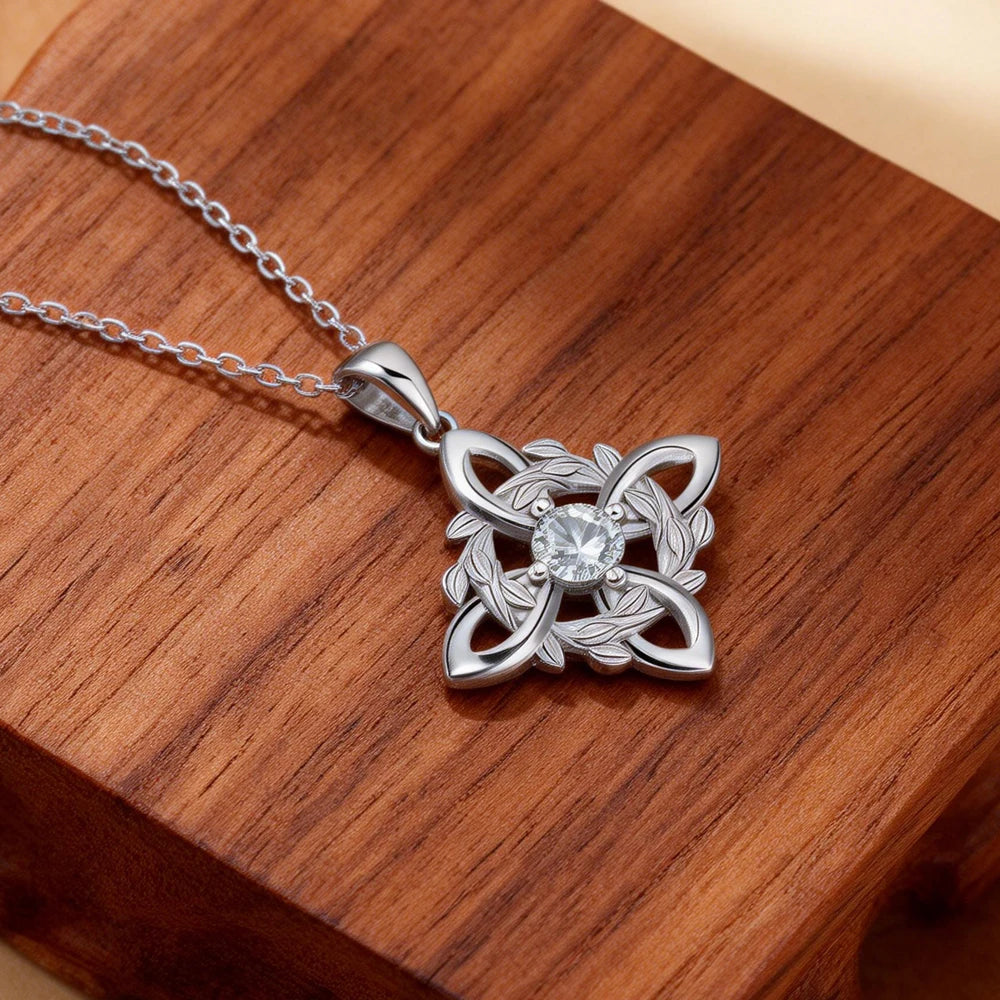 925 Thai Silver Classic Witch Knot Necklace With Zircons Trinity Knot Good Luck CZ Charm Wiccan Symbol Protection Jewelry