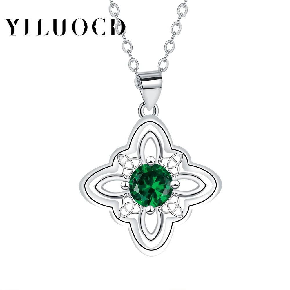 925 Thai Silver Classic Witch Knot Necklace With Zircons Trinity Knot Good Luck CZ Charm Wiccan Symbol Protection Jewelry