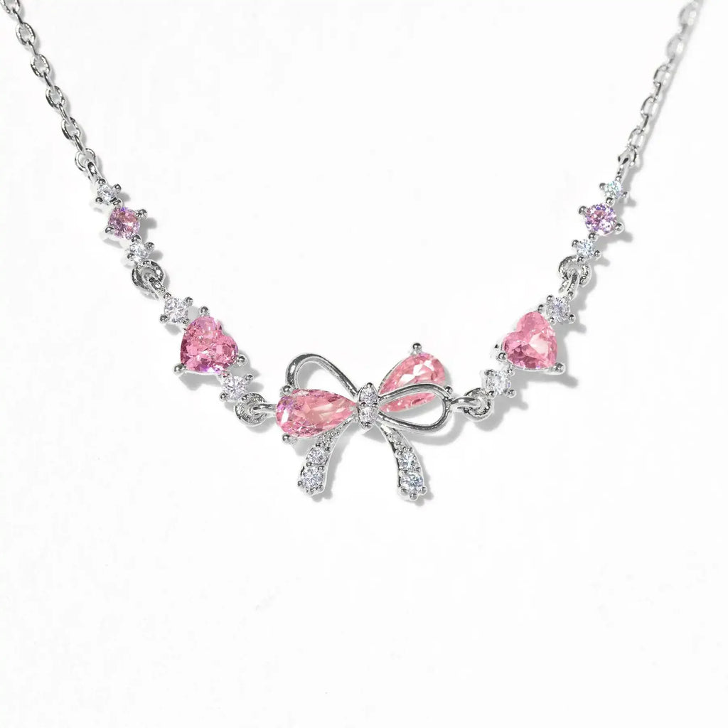 Y2K Exquisite Sweet Pink Zircon Bowknot Love Heart Chain Bracelet For Women Girls Party Birthday Jewelry Gift