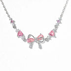 Y2K Exquisite Sweet Pink Zircon Bowknot Love Heart Chain Bracelet For Women Girls Party Birthday Jewelry Gift