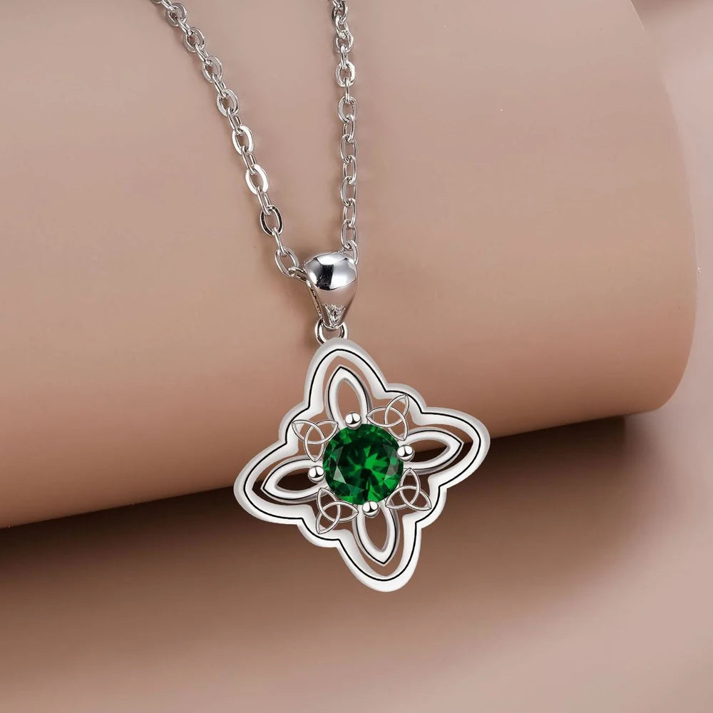 925 Thai Silver Classic Witch Knot Necklace With Zircons Trinity Knot Good Luck CZ Charm Wiccan Symbol Protection Jewelry