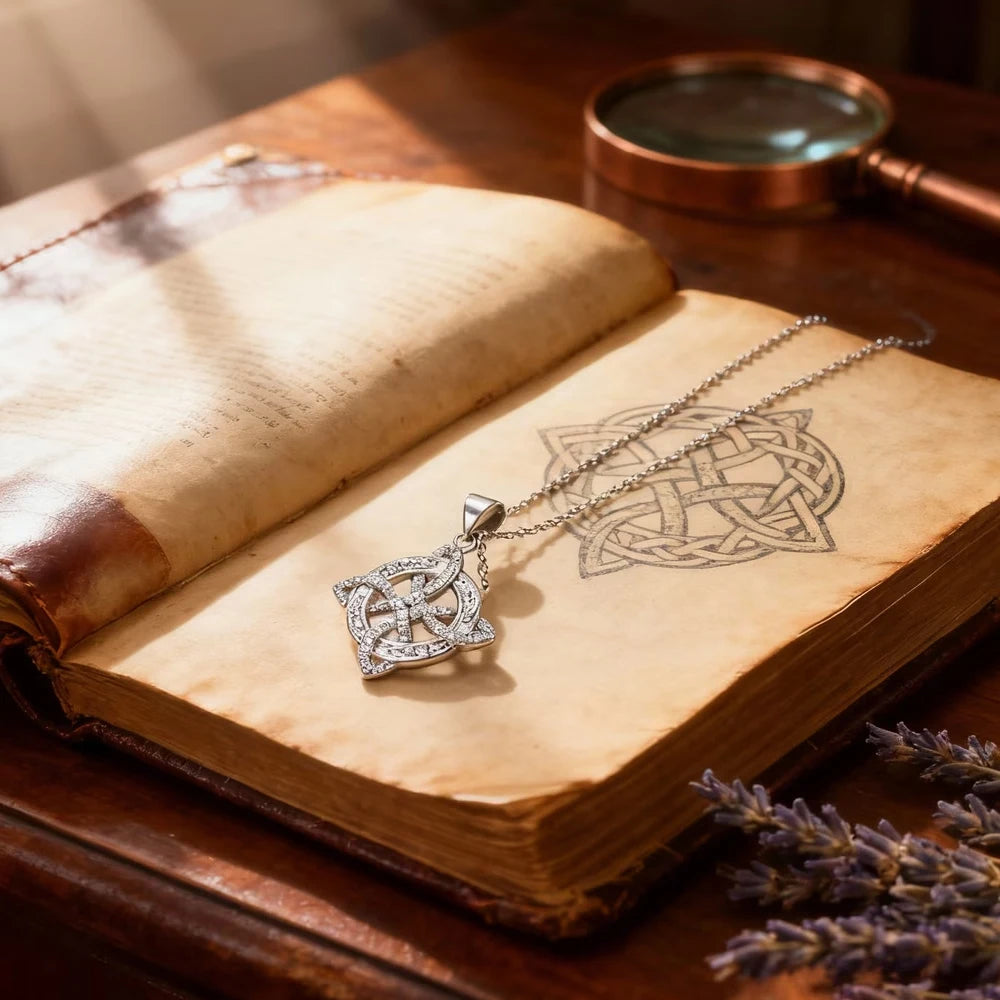 925 Thai Silver Classic Witch Knot Necklace With Zircons Trinity Knot Good Luck CZ Charm Wiccan Symbol Protection Jewelry