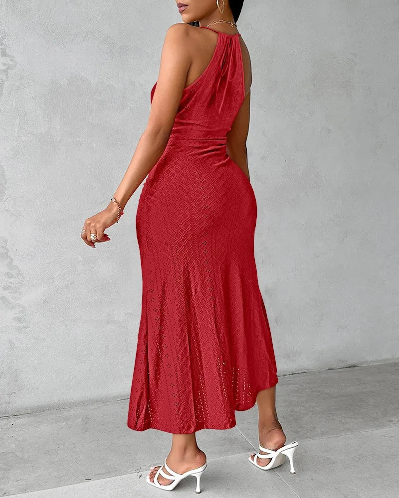 Y2k Women's Fashion Sleeveless Beach Dress Sexy Perspective Hanging Neck Dresses Ladies Solid Irregular Hem Vacation Vestidos