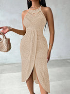 Y2k Women's Fashion Sleeveless Beach Dress Sexy Perspective Hanging Neck Dresses Ladies Solid Irregular Hem Vacation Vestidos