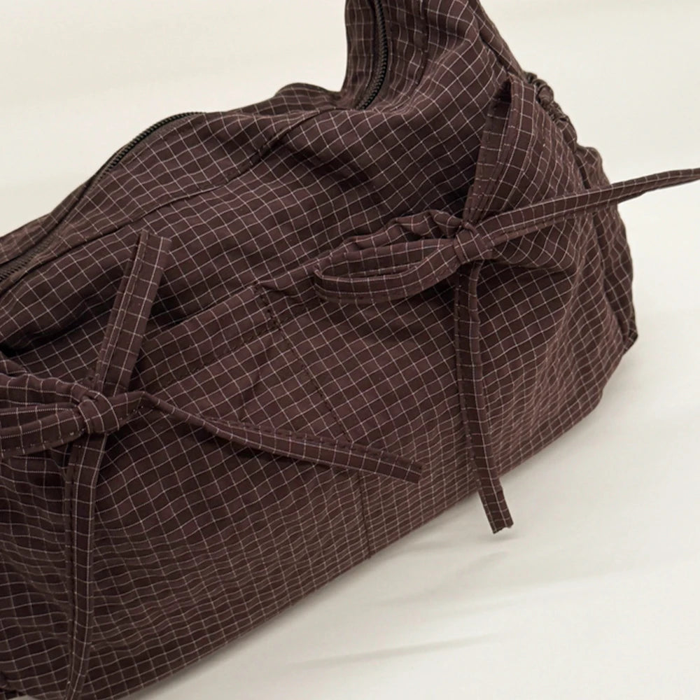 Korean-Style Retro Grid Single Shoulder Bag, Large Capacity, Versatile for School, Work, and Commuting, Unisex Design