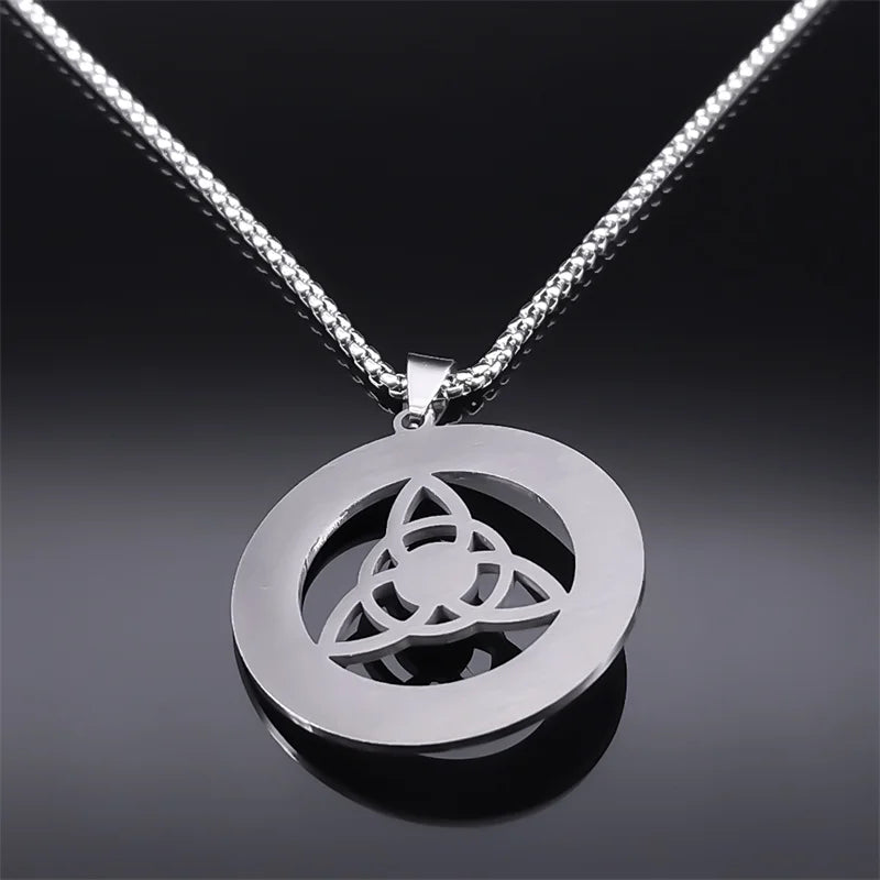 Celtic Trinity Knot Triquetra Necklace for Women Men Silver Color Stainless Steel Stone Witch Necklaces Jewelry Collar N8064S02