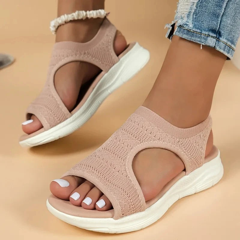 Designer Open-toe Knitted Mesh Wedge Sandals 2026Summer New Style Platform Casual Running Outdoor Everyday Women's Roman Sandals