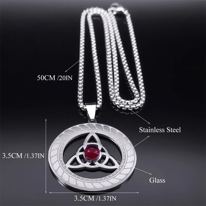 Celtic Trinity Knot Triquetra Necklace for Women Men Silver Color Stainless Steel Stone Witch Necklaces Jewelry Collar N8064S02