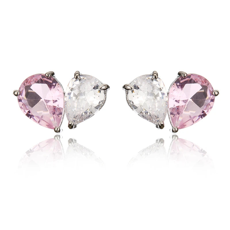 ZAKOL Romantic Pink Zirconia Heart Jewelry Sets for Women Fashion Water Drop Earrings Necklace Set Love Wedding Accessories