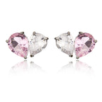 ZAKOL Romantic Pink Zirconia Heart Jewelry Sets for Women Fashion Water Drop Earrings Necklace Set Love Wedding Accessories