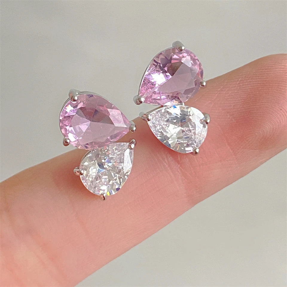 ZAKOL Romantic Pink Zirconia Heart Jewelry Sets for Women Fashion Water Drop Earrings Necklace Set Love Wedding Accessories