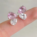 ZAKOL Romantic Pink Zirconia Heart Jewelry Sets for Women Fashion Water Drop Earrings Necklace Set Love Wedding Accessories