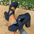 Women Mary Jane Pumps Suede Round Toe Elastic Strap Platform Chunky Block Heels Shoes Non-Slip Vintage Casual Zapatos De Mujer