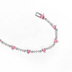 Y2K Exquisite Sweet Pink Zircon Bowknot Love Heart Chain Bracelet For Women Girls Party Birthday Jewelry Gift