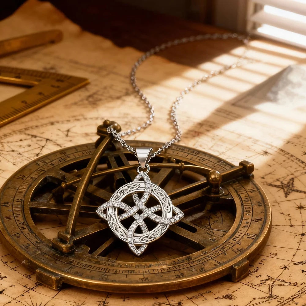 925 Thai Silver Classic Witch Knot Necklace With Zircons Trinity Knot Good Luck CZ Charm Wiccan Symbol Protection Jewelry