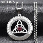 Celtic Trinity Knot Triquetra Necklace for Women Men Silver Color Stainless Steel Stone Witch Necklaces Jewelry Collar N8064S02