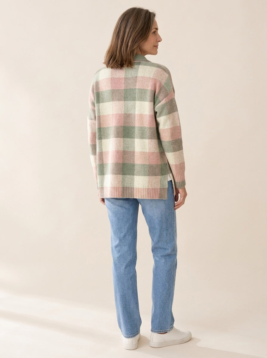 Grace | Gilet en maille à carreaux pastel